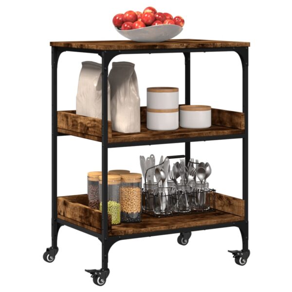 vidaXL Kitchen Trolley Smoked Oak 23.6"x16.1"x31.7" Engineered Wood - Image 5