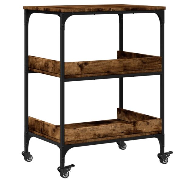 vidaXL Kitchen Trolley Smoked Oak 23.6"x16.1"x31.7" Engineered Wood - Image 9