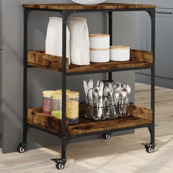 vidaXL Kitchen Trolley Smoked Oak 23.6"x16.1"x31.7" Engineered Wood