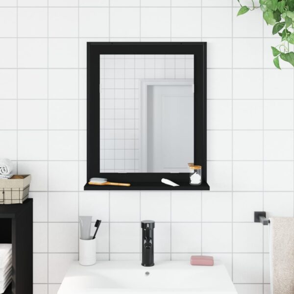 vidaXL Bathroom Mirror with Shelf Black 19.7"x4.7"x23.6" Engineered Wood - Image 3