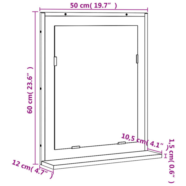 vidaXL Bathroom Mirror with Shelf Black 19.7"x4.7"x23.6" Engineered Wood - Image 9