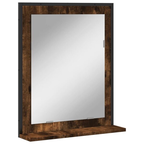 vidaXL Bathroom Mirror with Shelf Smoked Oak 19.7"x4.7"x23.6" Engineered Wood - Image 2