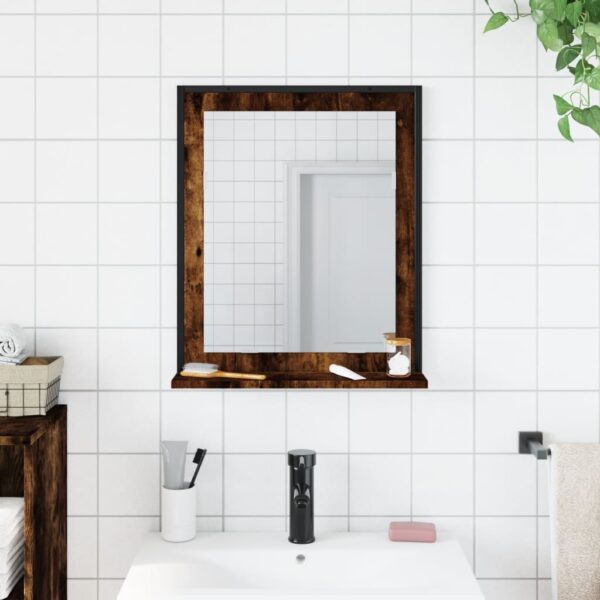 vidaXL Bathroom Mirror with Shelf Smoked Oak 19.7"x4.7"x23.6" Engineered Wood - Image 3