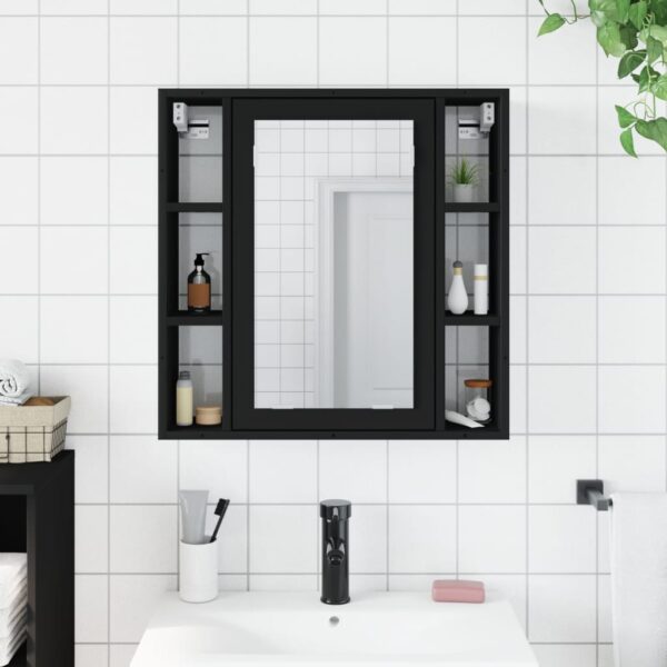 vidaXL Bathroom Mirror Cabinet Black 23.6"x6.3"x23.6" Engineered Wood - Image 3