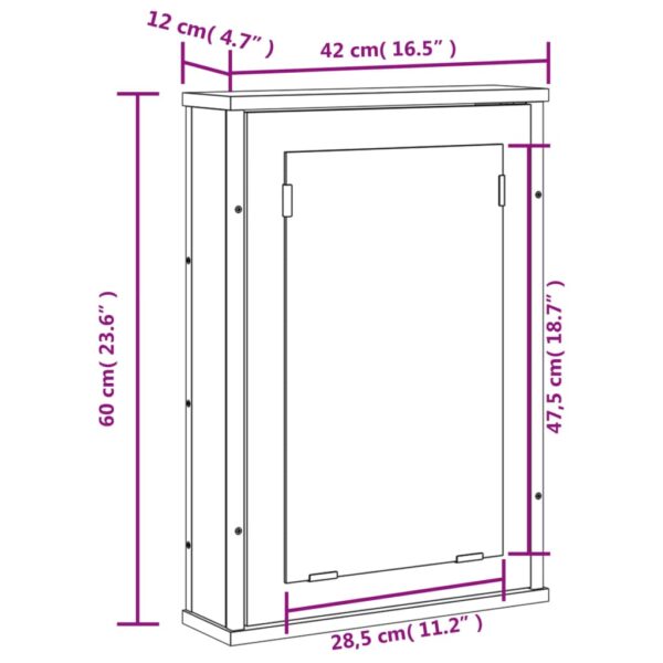 vidaXL Bathroom Mirror Cabinet Black 16.5"x4.7"x23.6" Engineered Wood - Image 12