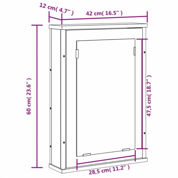 vidaXL Bathroom Mirror Cabinet Smoked Oak 16.5"x4.7"x23.6" Engineered Wood - Image 12