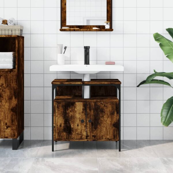 vidaXL Bathroom Sink Cabinet Smoked Oak 23.6"x11.8"x23.6" Engineered Wood - Image 3