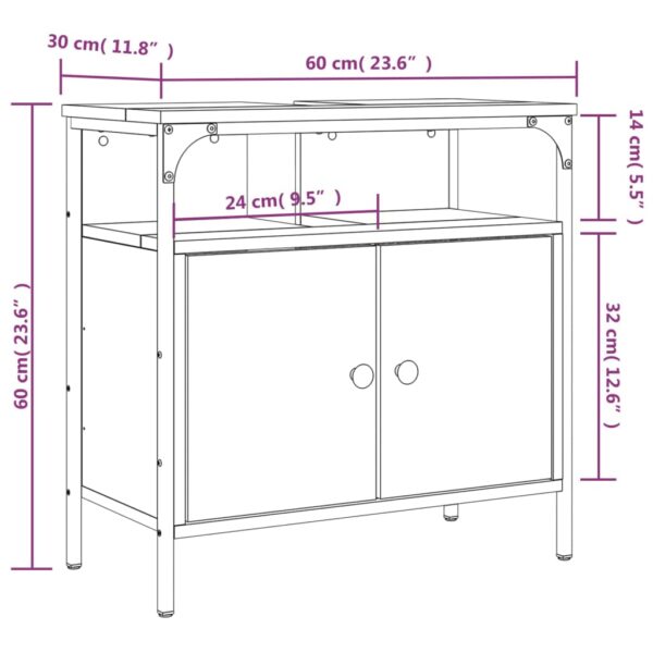 vidaXL Bathroom Sink Cabinet Smoked Oak 23.6"x11.8"x23.6" Engineered Wood - Image 11