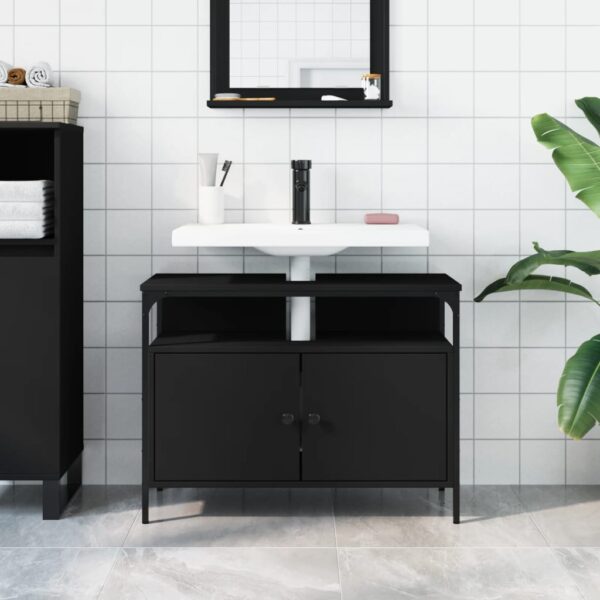 vidaXL Bathroom Sink Cabinet Black 31.5"x11.8"x23.6" Engineered Wood - Image 3