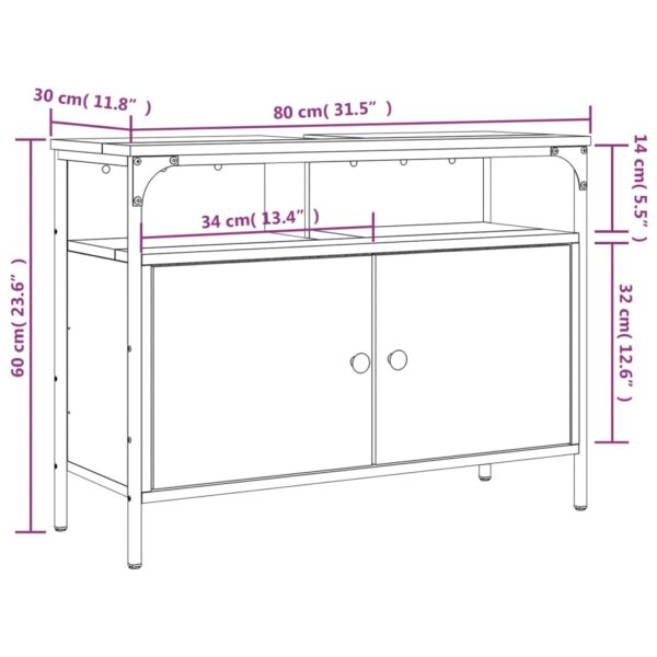 vidaXL Bathroom Sink Cabinet Smoked Oak 31.5"x11.8"x23.6" Engineered Wood - Image 11