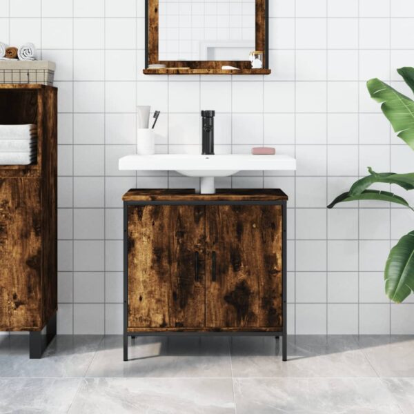 vidaXL Bathroom Sink Cabinet Smoked Oak 23.6"x11.8"x23.6" Engineered Wood - Image 3