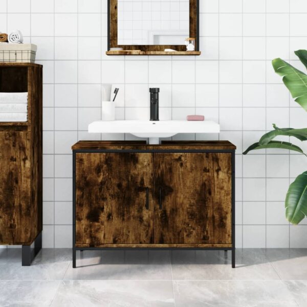 vidaXL Bathroom Sink Cabinet Smoked Oak 31.5"x11.8"x23.6" Engineered Wood - Image 3