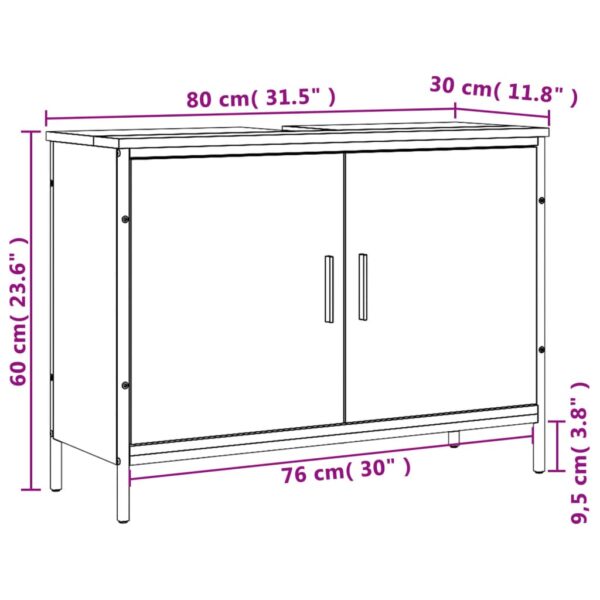 vidaXL Bathroom Sink Cabinet Smoked Oak 31.5"x11.8"x23.6" Engineered Wood - Image 11