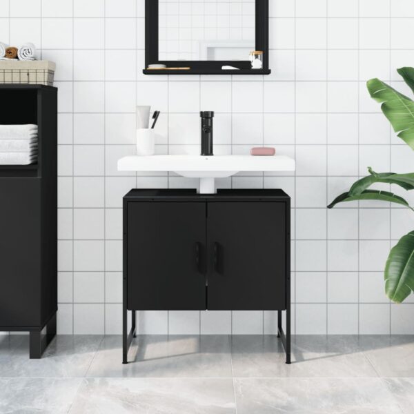 vidaXL Bathroom Sink Cabinet Black 23.6"x13"x23.6" Engineered Wood - Image 3