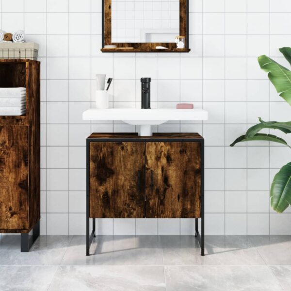 vidaXL Bathroom Sink Cabinet Smoked Oak 23.6"x13"x23.6" Engineered Wood - Image 3