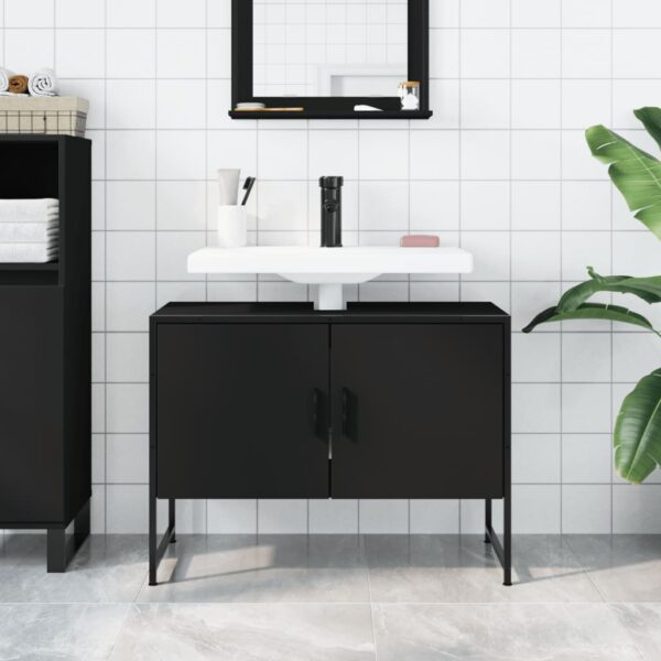 vidaXL Bathroom Sink Cabinet Black 31.5"x13"x23.6" Engineered Wood - Image 3