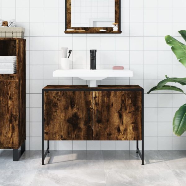 vidaXL Bathroom Sink Cabinet Smoked Oak 31.5"x13"x23.6" Engineered Wood - Image 3