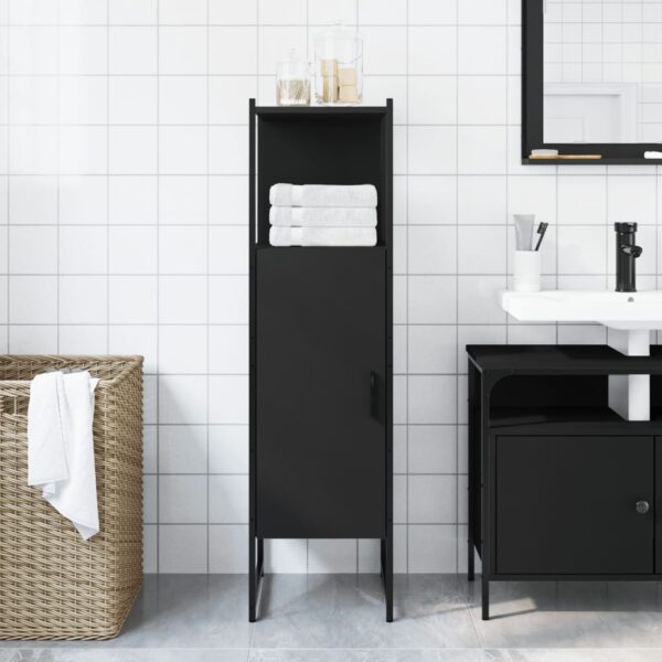 vidaXL Bathroom Cabinet Black 13"x13"x47.4" Engineered Wood - Image 3