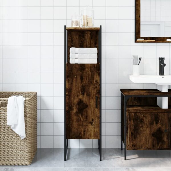 vidaXL Bathroom Cabinet Smoked Oak 13"x13"x47.4" Engineered Wood - Image 3