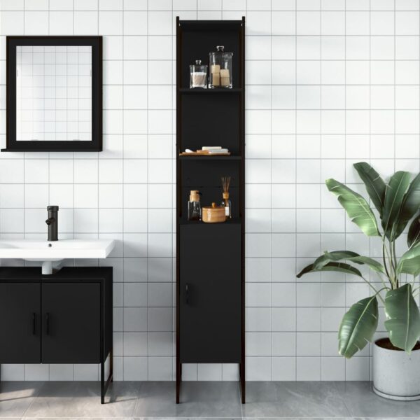 vidaXL Bathroom Cabinet Black 13"x13"x73" Engineered Wood - Image 3