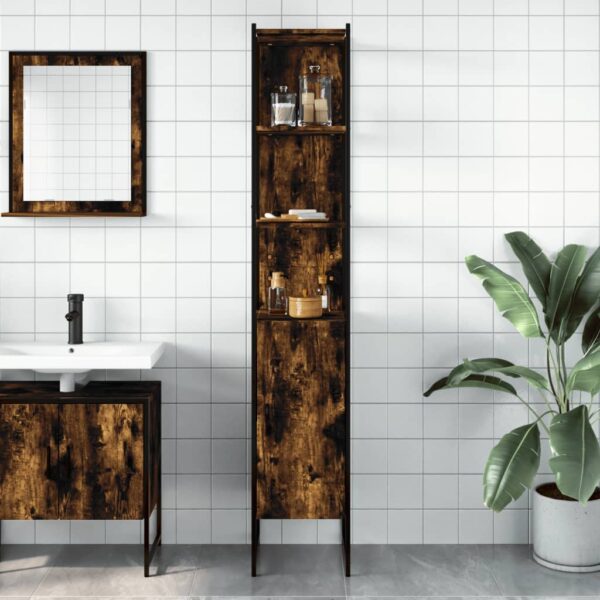 vidaXL Bathroom Cabinet Smoked Oak 13"x13"x73" Engineered Wood - Image 3