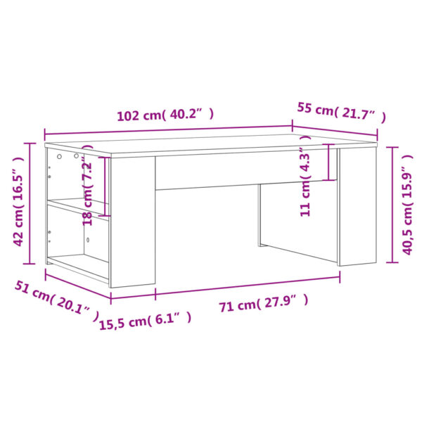 vidaXL Coffee Table White 40.2"x21.7"x16.5" Engineered Wood - Image 9