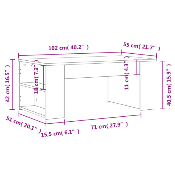 vidaXL Coffee Table Black 40.2"x21.7"x16.5" Engineered Wood - Image 9