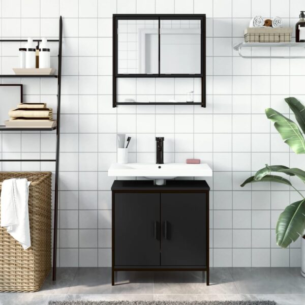 vidaXL 2 Piece Bathroom Furniture Set Black Engineered Wood - Image 3