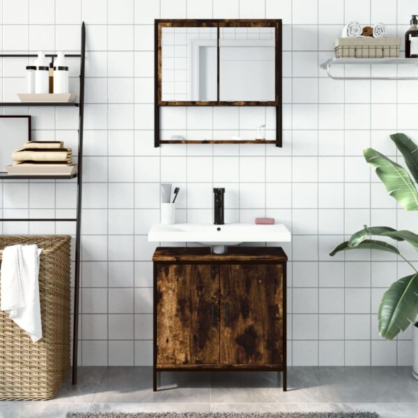 vidaXL 2 Piece Bathroom Furniture Set Smoked Oak Engineered Wood - Image 3