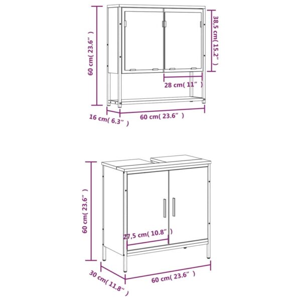 vidaXL 2 Piece Bathroom Furniture Set Smoked Oak Engineered Wood - Image 12