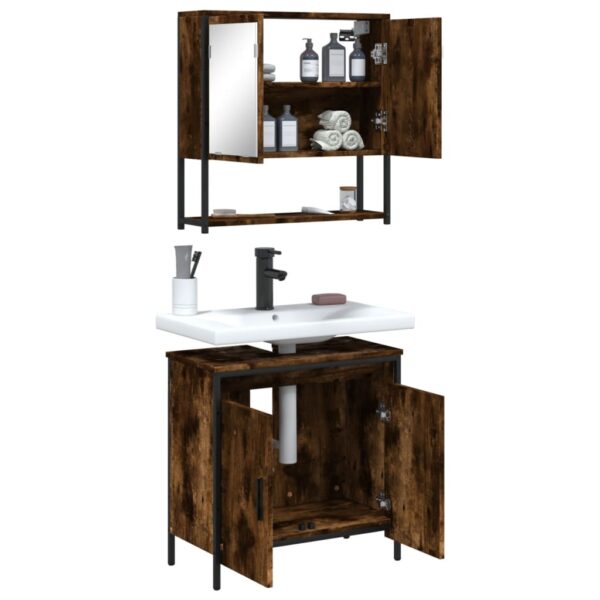 vidaXL 2 Piece Bathroom Furniture Set Smoked Oak Engineered Wood - Image 4