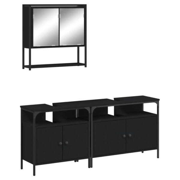 vidaXL 3 Piece Bathroom Furniture Set Black Engineered Wood - Image 2