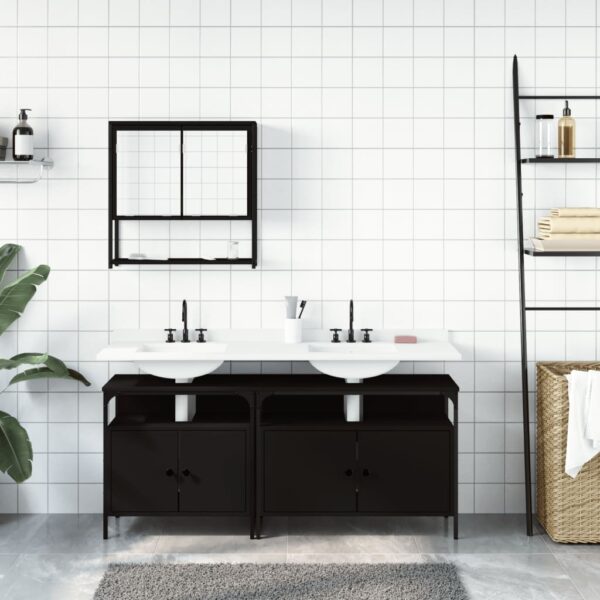 vidaXL 3 Piece Bathroom Furniture Set Black Engineered Wood - Image 3