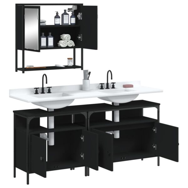 vidaXL 3 Piece Bathroom Furniture Set Black Engineered Wood - Image 4