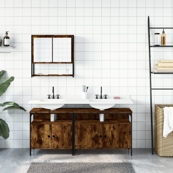 vidaXL 3 Piece Bathroom Furniture Set Smoked Oak Engineered Wood - Image 3