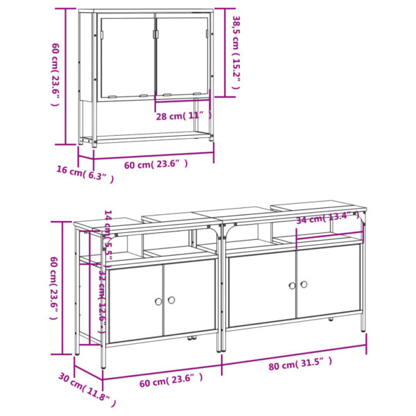 vidaXL 3 Piece Bathroom Furniture Set Smoked Oak Engineered Wood - Image 12