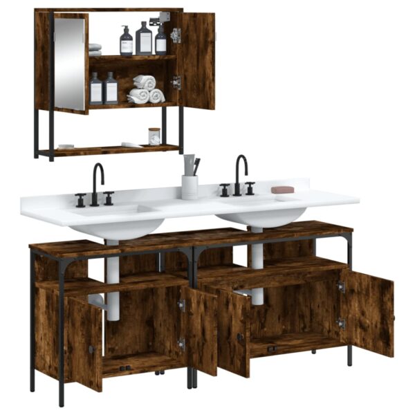 vidaXL 3 Piece Bathroom Furniture Set Smoked Oak Engineered Wood - Image 4