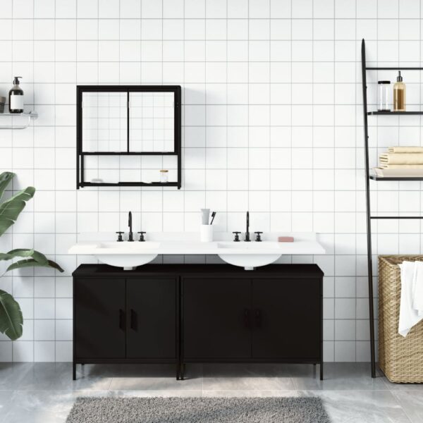 vidaXL 3 Piece Bathroom Furniture Set Black Engineered Wood - Image 3