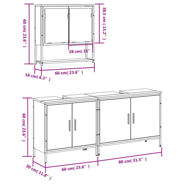 vidaXL 3 Piece Bathroom Furniture Set Black Engineered Wood - Image 12