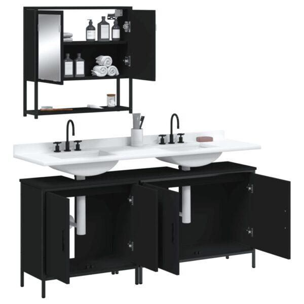 vidaXL 3 Piece Bathroom Furniture Set Black Engineered Wood - Image 4