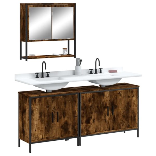 vidaXL 3 Piece Bathroom Furniture Set Smoked Oak Engineered Wood