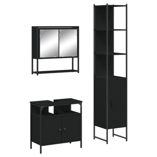 vidaXL 3 Piece Bathroom Furniture Set Black Engineered Wood - Image 2