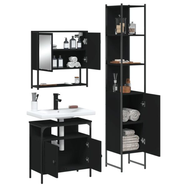 vidaXL 3 Piece Bathroom Furniture Set Black Engineered Wood - Image 4