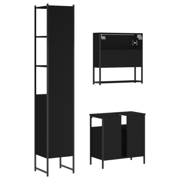 vidaXL 3 Piece Bathroom Furniture Set Black Engineered Wood - Image 8