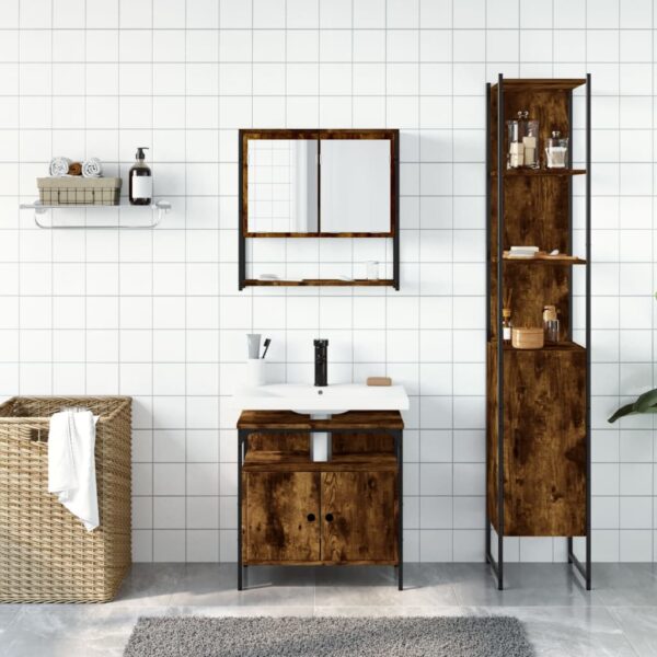 vidaXL 3 Piece Bathroom Furniture Set Smoked Oak Engineered Wood - Image 3