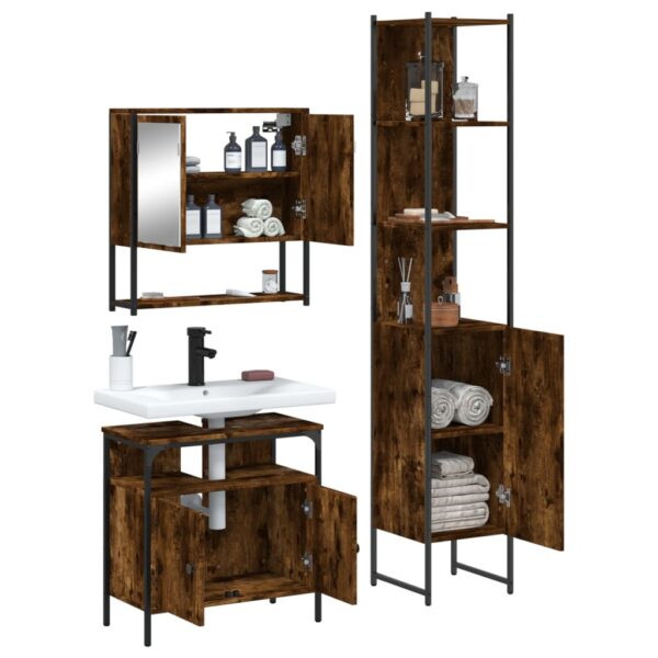 vidaXL 3 Piece Bathroom Furniture Set Smoked Oak Engineered Wood - Image 4