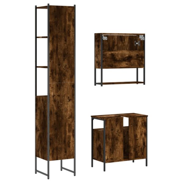 vidaXL 3 Piece Bathroom Furniture Set Smoked Oak Engineered Wood - Image 8