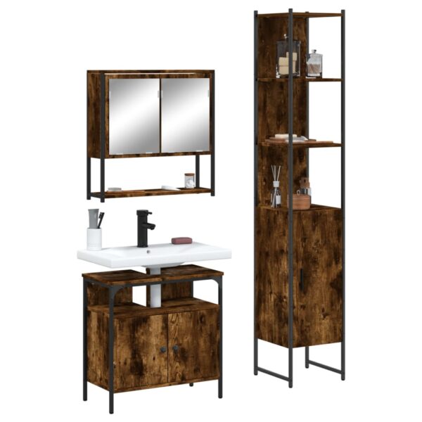 vidaXL 3 Piece Bathroom Furniture Set Smoked Oak Engineered Wood