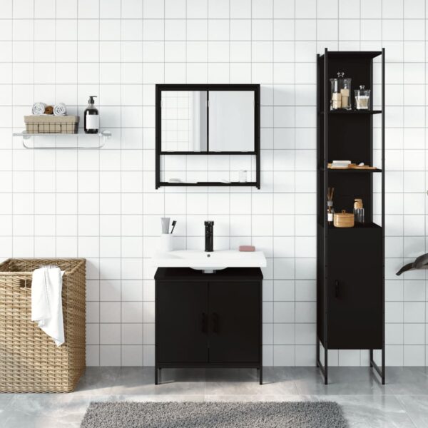 vidaXL 3 Piece Bathroom Furniture Set Black Engineered Wood - Image 3