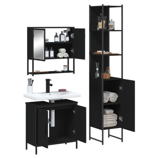 vidaXL 3 Piece Bathroom Furniture Set Black Engineered Wood - Image 4